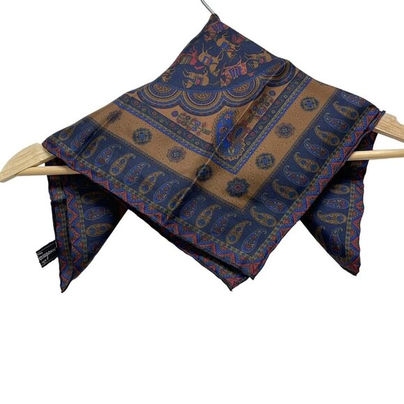 Auth Salvatore Ferragamo - Dark Navy Brown Multi Scarf - Picture 9 of 9